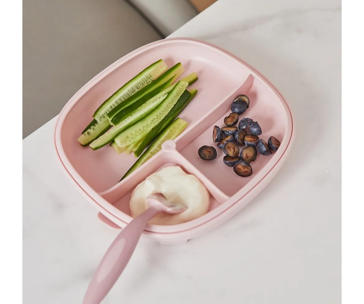 Plato 2 en 1 con Ventosa y Compartimentos Extraíbles Blush