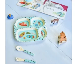 Plato Infantil Melamina con Compartimentos Melamine Dogs in Space