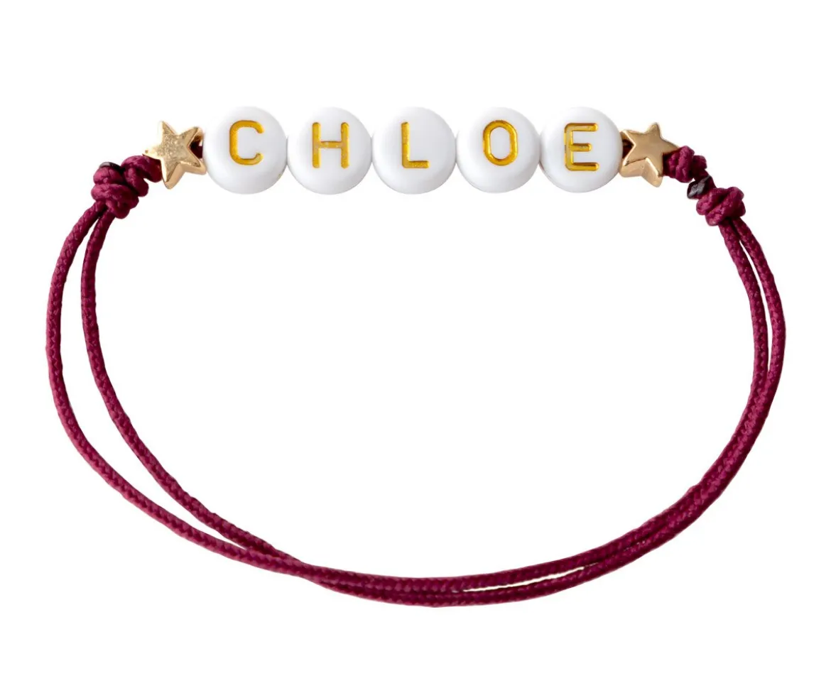 Pulsera Estrellas Doradas Personalizada Burdeos