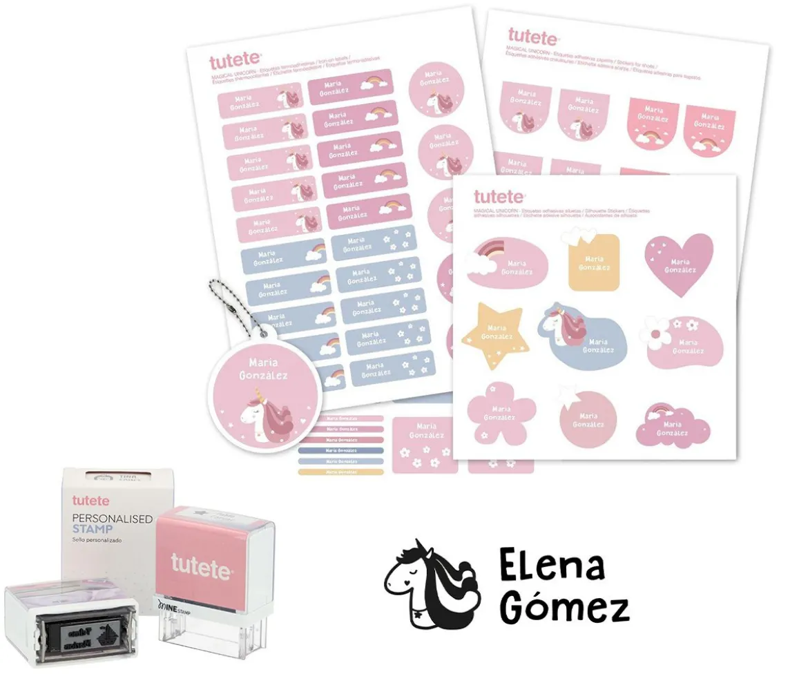 Sello Personalizado + Combinado Termo y Pegatinas Magical Unicorn