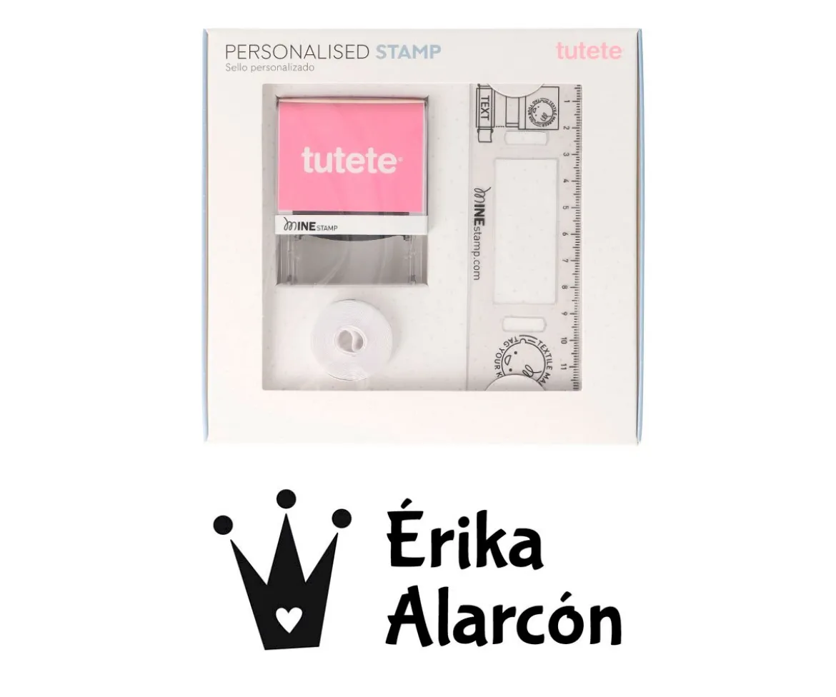 Sello Personalizado Corona Corazón + Cinta Blanca para Ropa Oscura