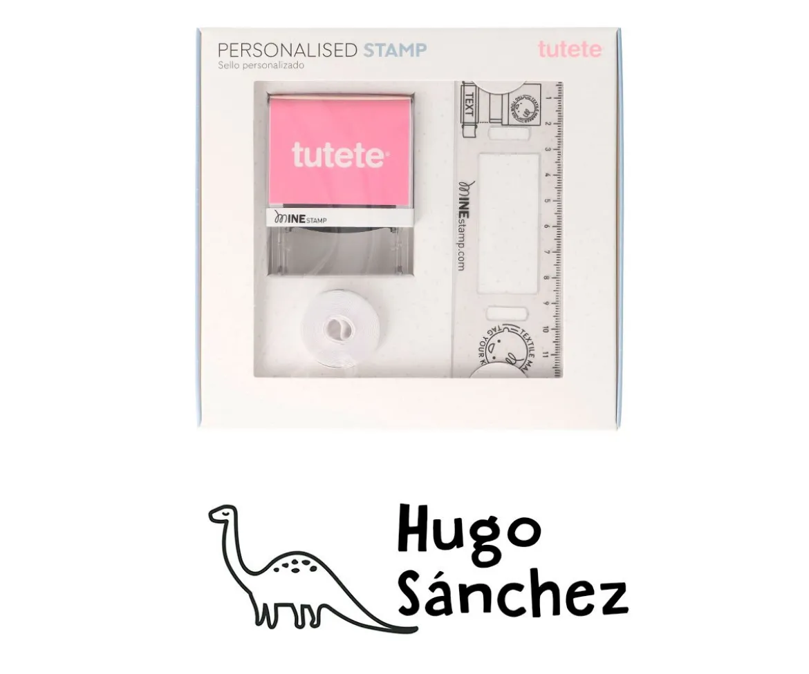 Sello Personalizado Dinosaurio + Cinta Blanca para Ropa Oscura