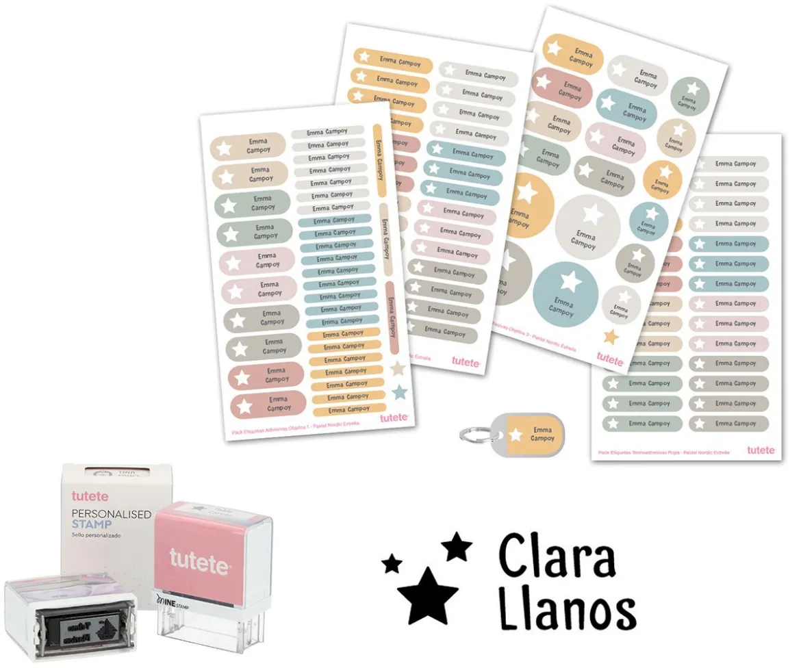 Sello Personalizado Estrellas + Combinado Termo y Pegatinas Pastel Nordic Estrella