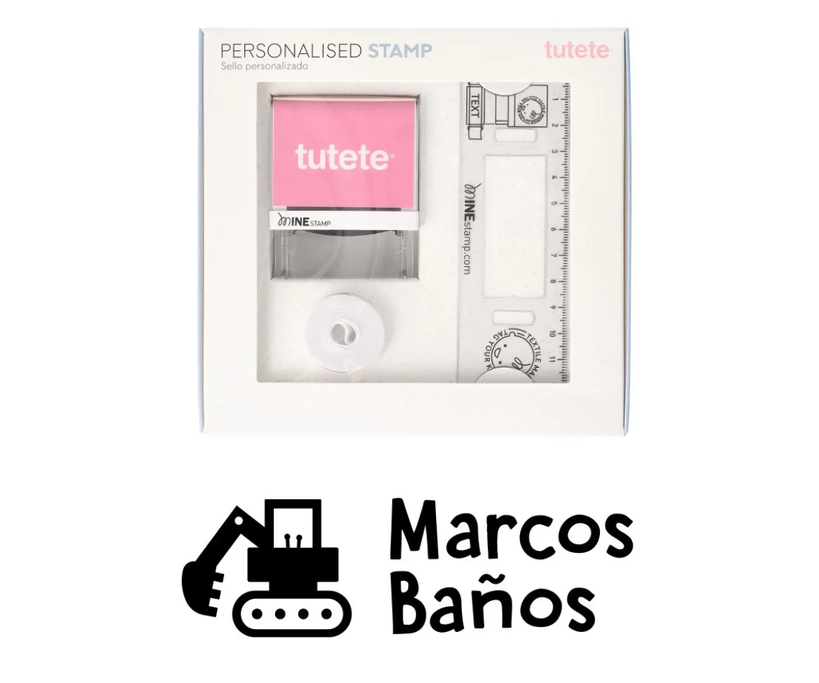 Sello Personalizado Excavadora + Cinta Blanca para Ropa Oscura