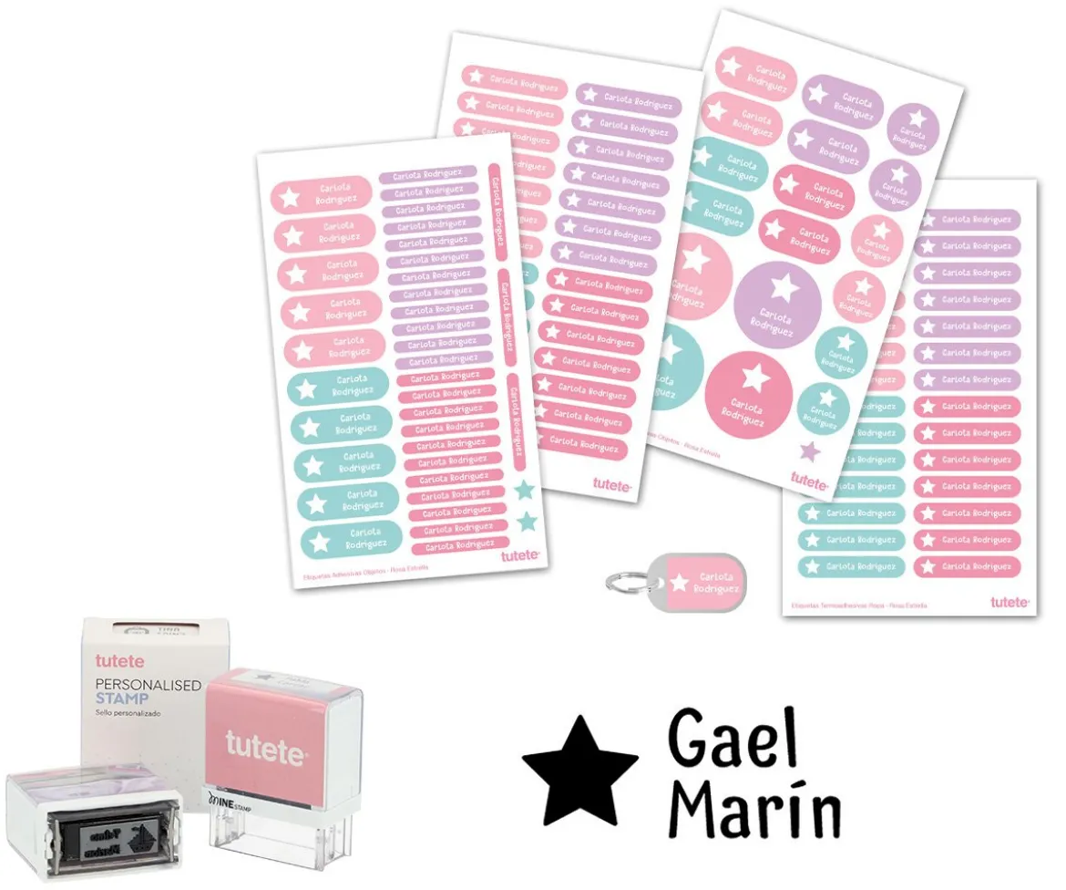Sello Personalizado Gran Estrella + Combinado Termo y Pegatinas Rosa Estrella