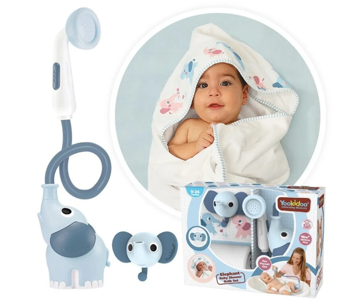 Set Baño Ducha Elefante y Capa Azul