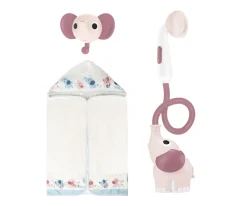 Set Baño Ducha Elefante y Capa Rosa