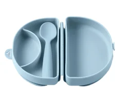Set de Plato y Cuchara de Silicona Plegable Azul