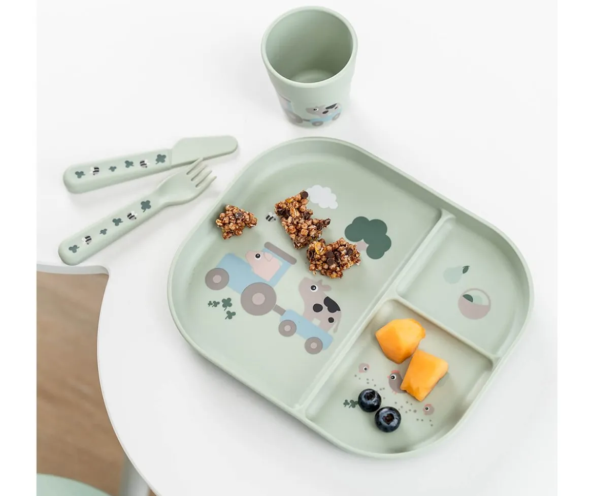 Set Vajilla con Ventosa Foodie Tiny Farm Green