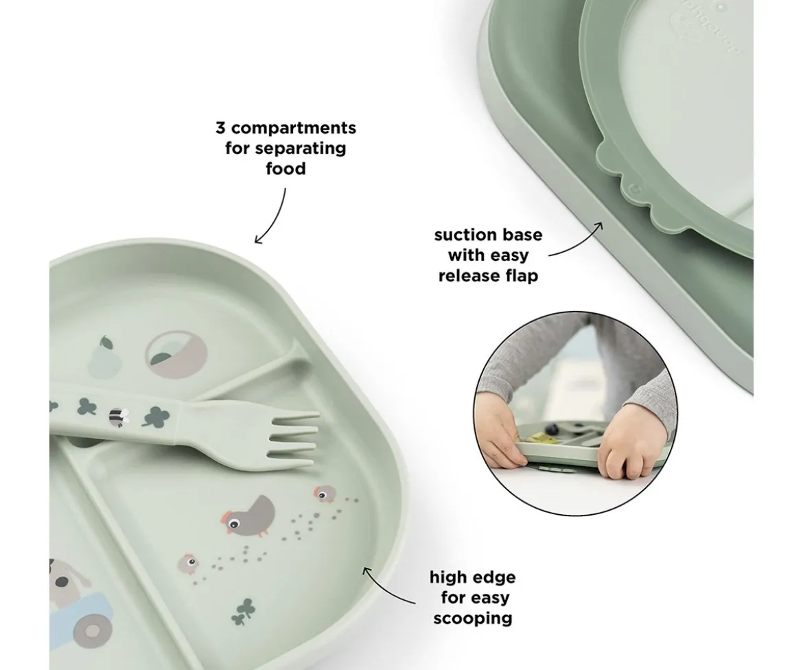 Set Vajilla con Ventosa Foodie Tiny Farm Green