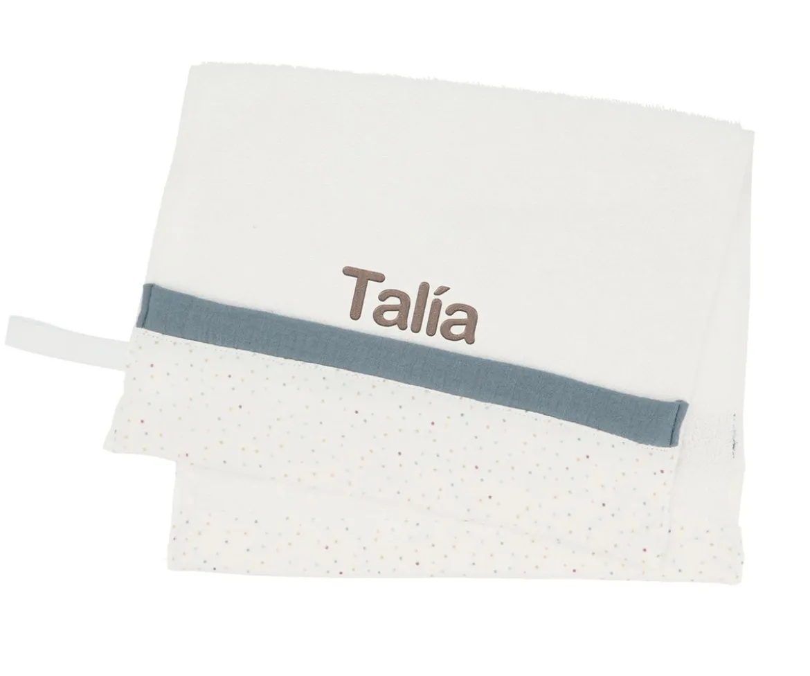 Toalla Guardería Rainbow Dots Azul Personalizable