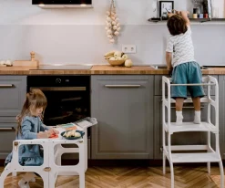 Torre Aprendizaje Montessori Mesa y Silla Gris Perla/Plateado