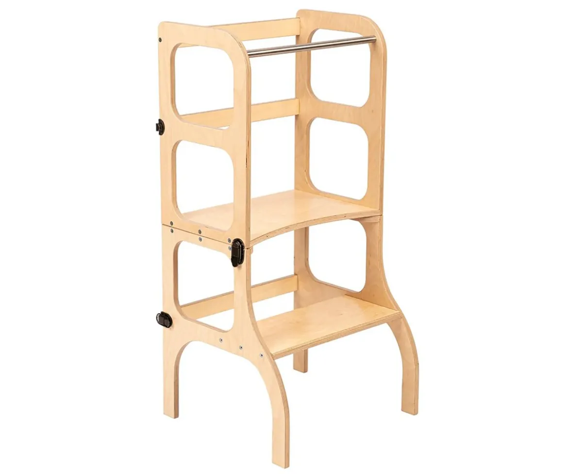 Torre Aprendizaje Montessori Mesa y Silla Natural / Plateado