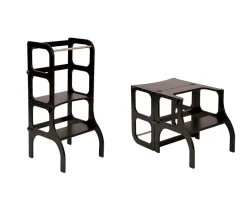 Torre Aprendizaje Montessori Mesa y Silla Negro/Plateado