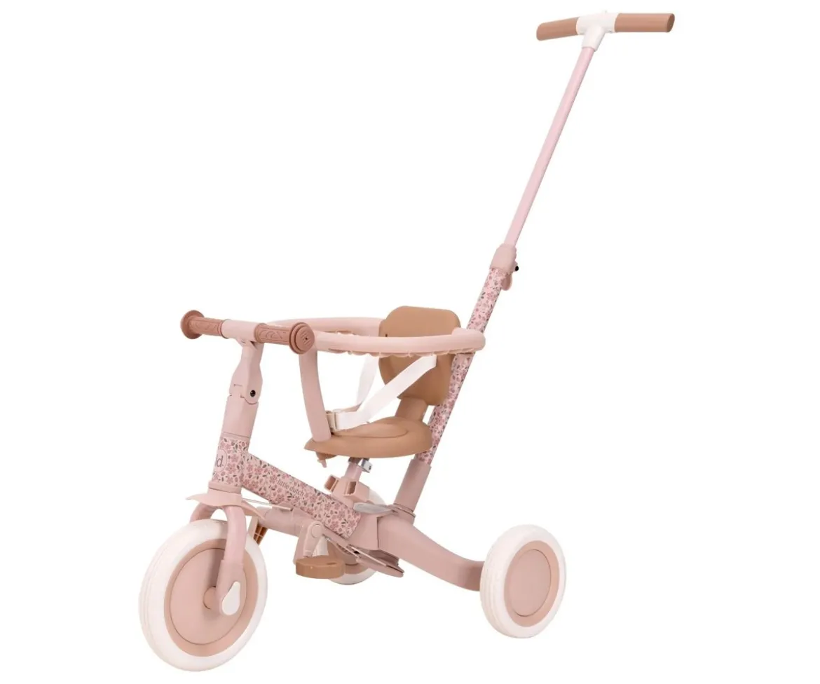 Triciclo con Barra 4 en 1 Rosa Flores