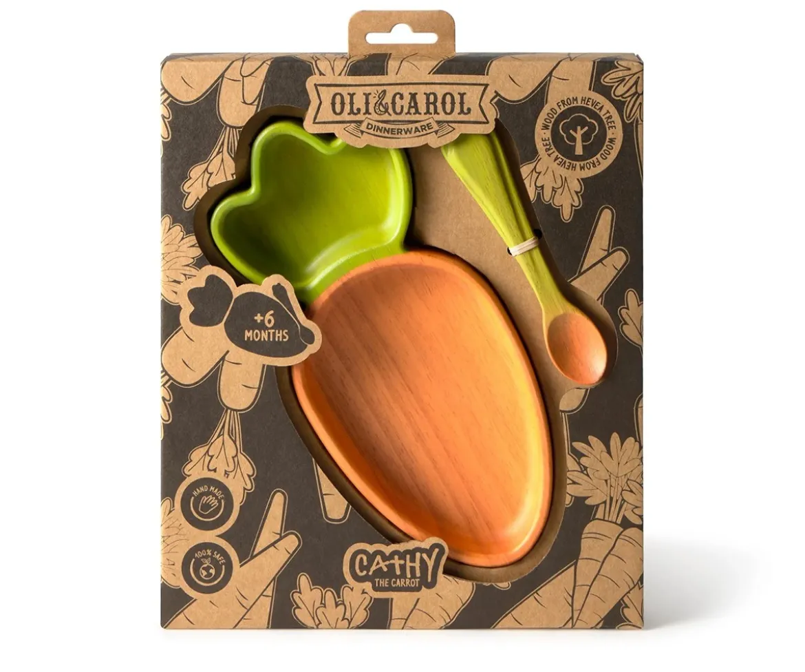 Vajilla Infantil Plato y Cuchara de Madera Cathy The Carrot