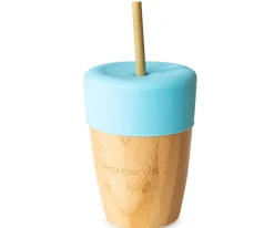 Vaso Bambú Azul con Pajita