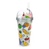 Vaso de Plástico de Doble Pared con Pajita y Adornos Foodiemals Frutas