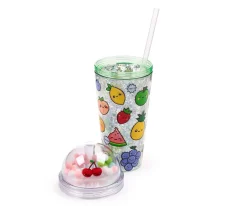 Vaso de Plástico de Doble Pared con Pajita y Adornos Foodiemals Frutas