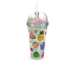 Vaso de Plástico de Doble Pared con Pajita y Adornos Foodiemals Frutas