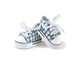 Zapatillas Komvers Blancas con Cuadros Vichy Azul / Verde para Muñeco Gordis